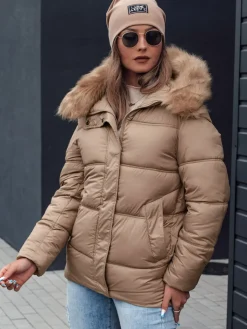 Kurtki Damskie>Dstreet Kurtka damska zimowa NORDKOLL pikowana z kapturem beżowa TY4709