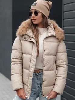 Kurtki Damskie>Dstreet Kurtka damska zimowa NORDKOLL pikowana z kapturem jasno beżowa TY4710