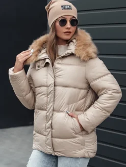 Kurtki Damskie>Dstreet Kurtka damska zimowa NORDKOLL pikowana z kapturem jasno beżowa TY4710