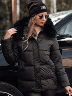 Kurtki Damskie>Dstreet Kurtka damska zimowa NORDKOLL pikowana z kapturem czarna TY4711