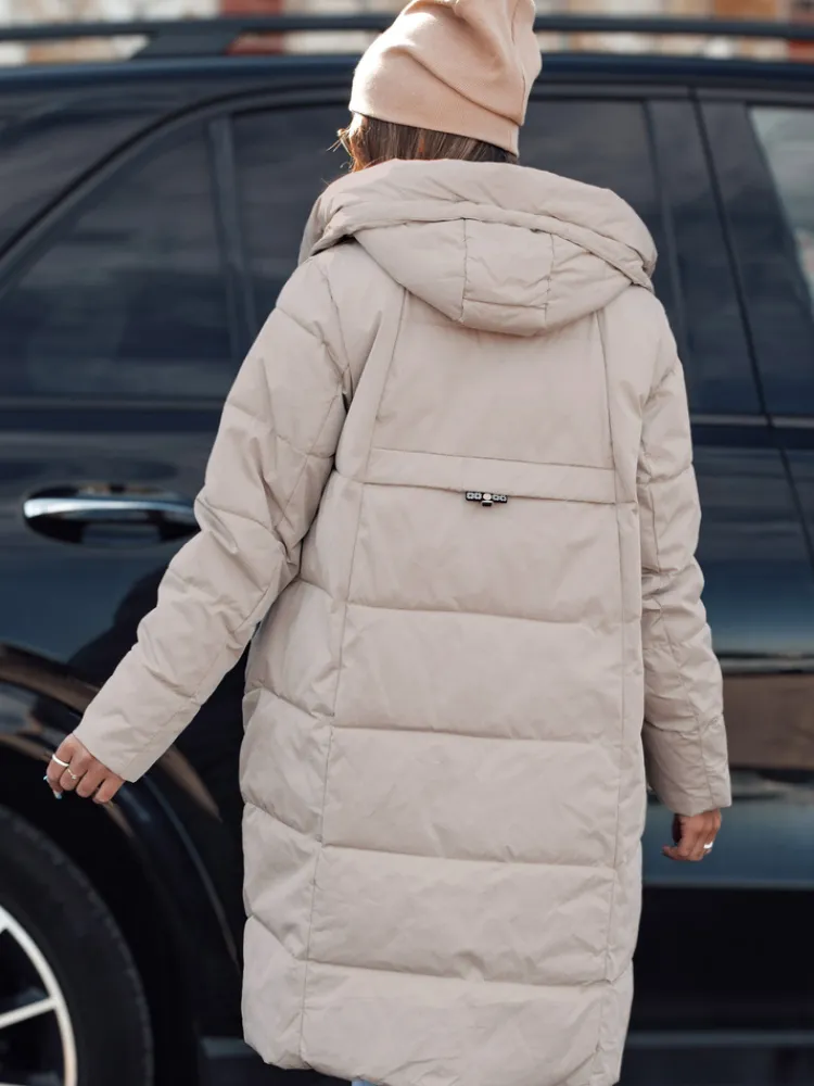 Kurtki Damskie>Dstreet Kurtka damska zimowa NORFFI długa pikowana z kapturem jasnobeżowa TY4664