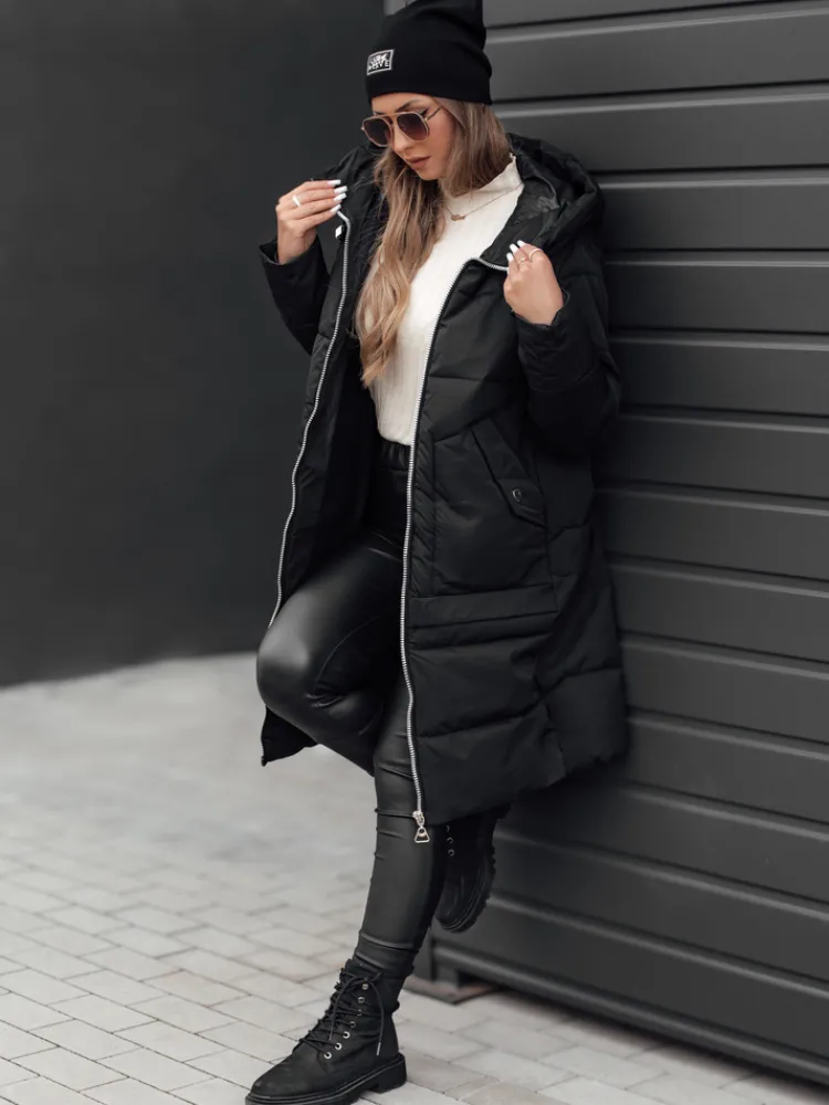 Kurtki Damskie>Dstreet Kurtka damska zimowa NORFFI długa pikowana z kapturem czarna TY4663