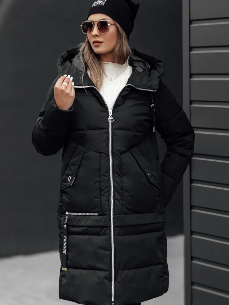 Kurtki Damskie>Dstreet Kurtka damska zimowa NORFFI długa pikowana z kapturem czarna TY4663