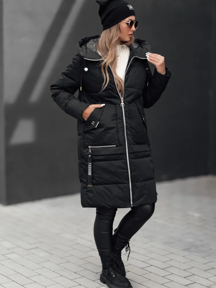 Kurtki Damskie>Dstreet Kurtka damska zimowa NORFFI długa pikowana z kapturem czarna TY4663