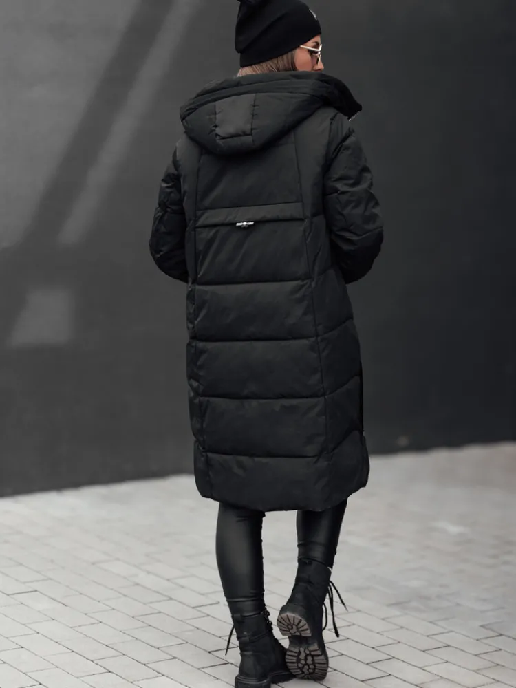 Kurtki Damskie>Dstreet Kurtka damska zimowa NORFFI długa pikowana z kapturem czarna TY4663