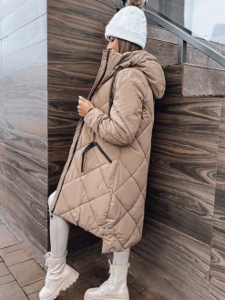 Kurtki Damskie>Dstreet Kurtka damska zimowa oversize MELODY z kapturem beżowa TY3990