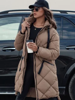 Kurtki Damskie>Dstreet Kurtka damska zimowa oversize MELODY z kapturem ciemnobeżowa TY4562