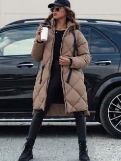 Kurtki Damskie>Dstreet Kurtka damska zimowa oversize MELODY z kapturem ciemnobeżowa TY4562