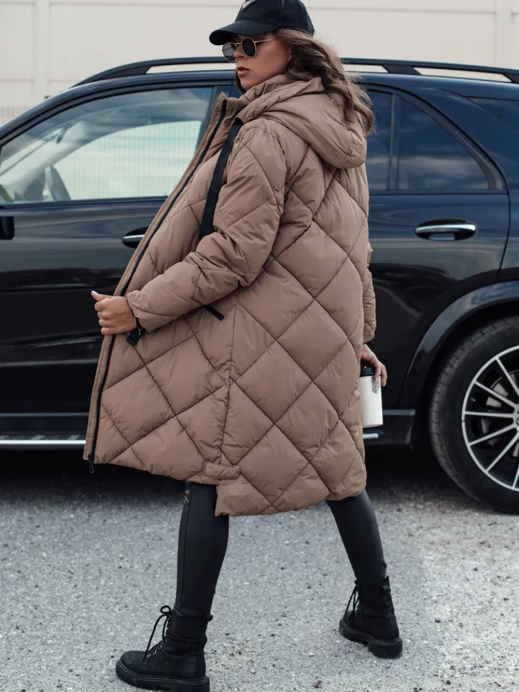 Kurtki Damskie>Dstreet Kurtka damska zimowa oversize MELODY z kapturem ciemnobeżowa TY4562