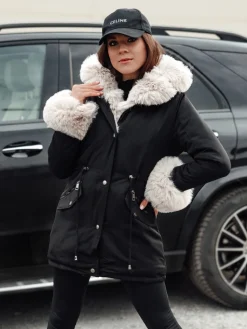 Kurtki Damskie>Dstreet Kurtka damska zimowa parka z futerkiem CHARMFUR czarna TY4771