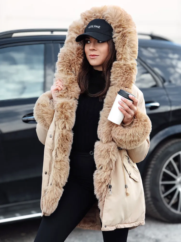 Kurtki Damskie>Dstreet Kurtka damska zimowa parka z futerkiem CHARMFUR beżowa TY4770