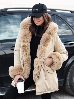 Kurtki Damskie>Dstreet Kurtka damska zimowa parka z futerkiem CHARMFUR beżowa TY4770