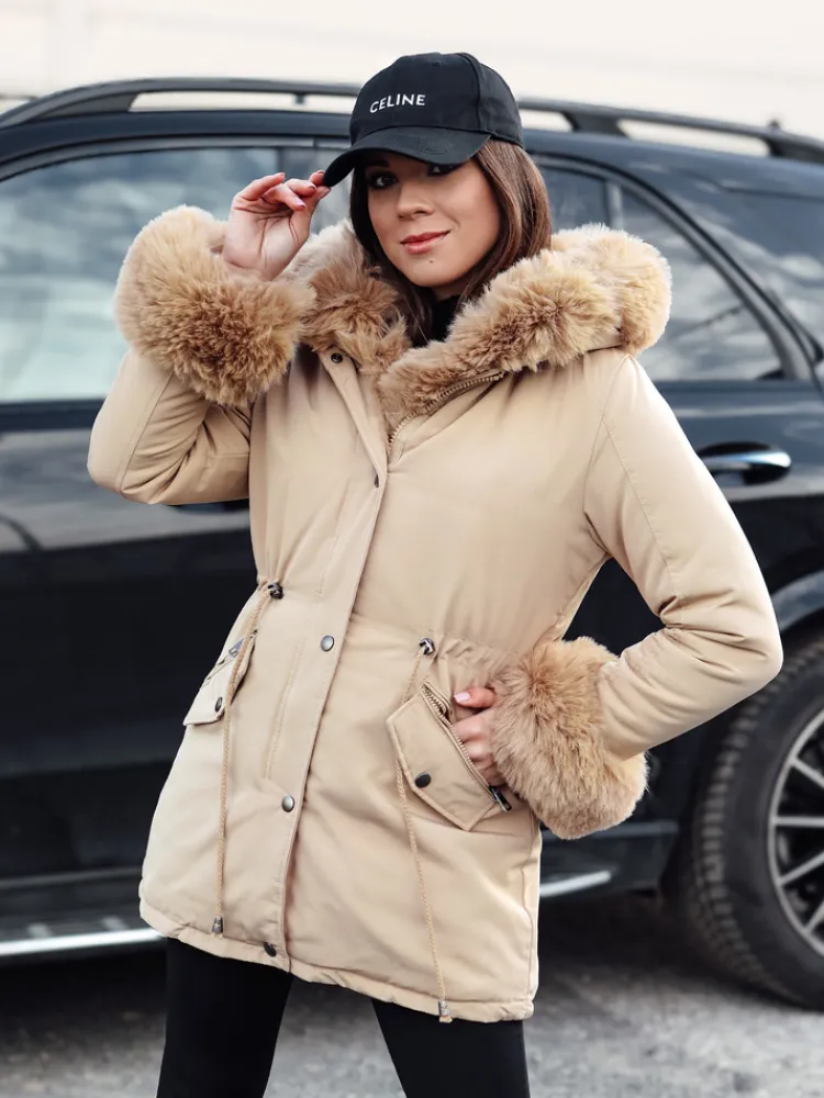 Kurtki Damskie>Dstreet Kurtka damska zimowa parka z futerkiem CHARMFUR beżowa TY4770