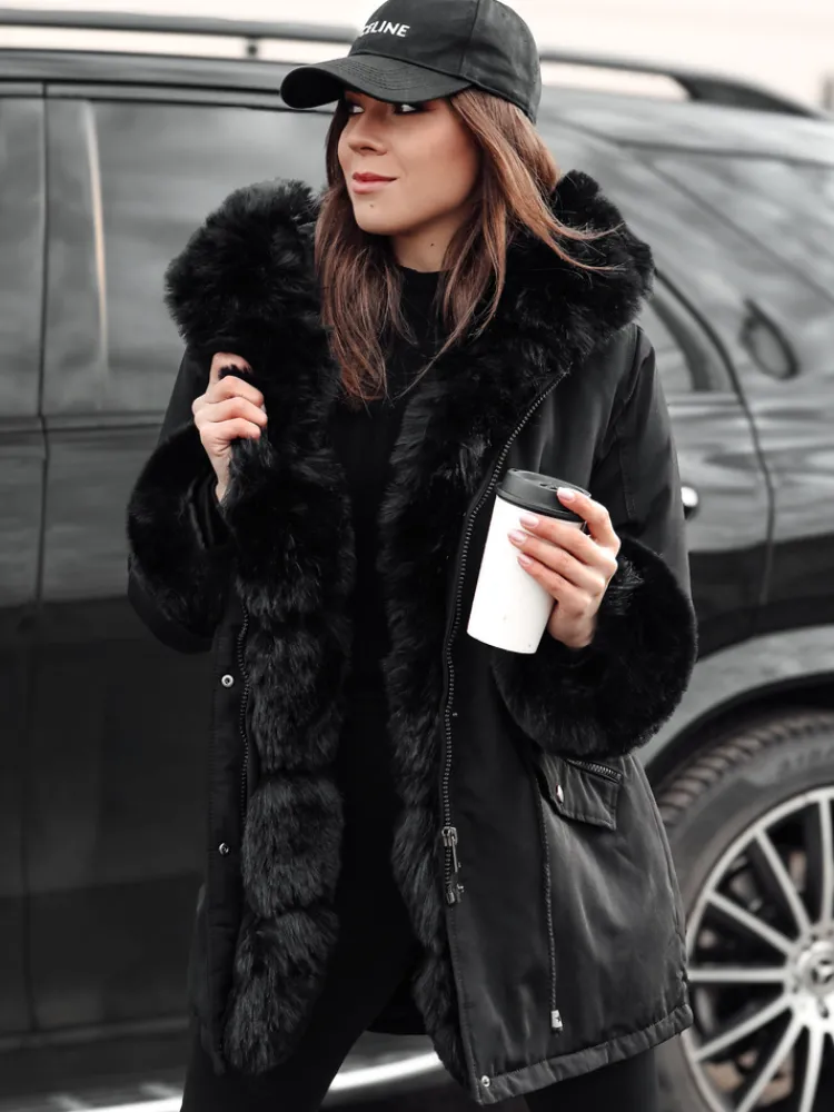 Kurtki Damskie>Dstreet Kurtka damska zimowa parka z futerkiem CHARMFUR czarna TY4769