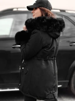 Kurtki Damskie>Dstreet Kurtka damska zimowa parka z futerkiem CHARMFUR czarna TY4769