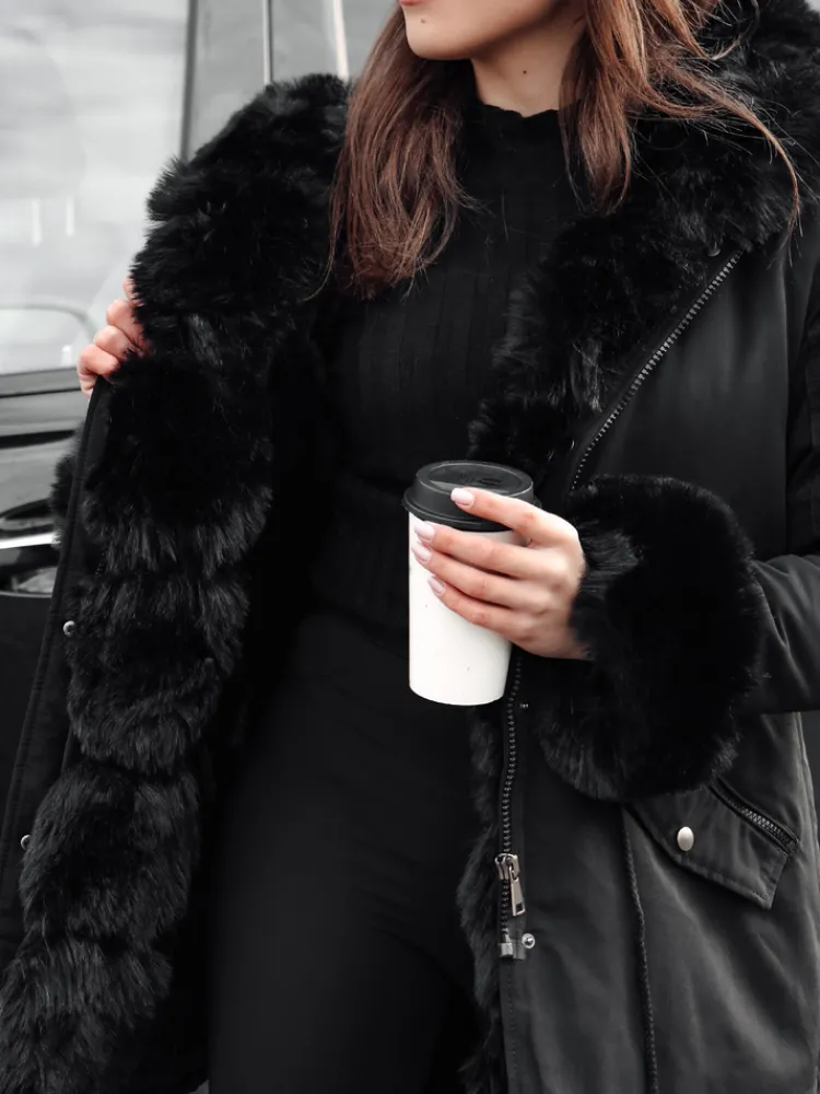 Kurtki Damskie>Dstreet Kurtka damska zimowa parka z futerkiem CHARMFUR czarna TY4769