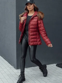 Kurtki Damskie>Dstreet Kurtka damska zimowa pikowana z kapturem ESTELLA bordowa TY4530
