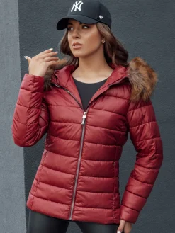 Kurtki Damskie>Dstreet Kurtka damska zimowa pikowana z kapturem ESTELLA bordowa TY4530