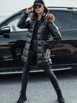 Kurtki Damskie>Dstreet Kurtka damska zimowa pikowana WINTERZIP z kapturem czarna TY4568