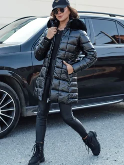 Kurtki Damskie>Dstreet Kurtka damska zimowa pikowana WINTERZIP z kapturem czarna TY4565