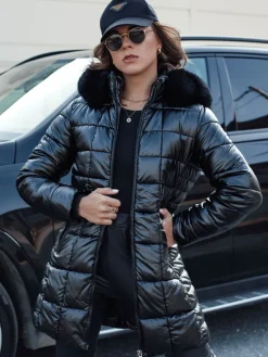 Kurtki Damskie>Dstreet Kurtka damska zimowa pikowana WINTERZIP z kapturem czarna TY4565