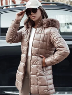 Kurtki Damskie>Dstreet Kurtka damska zimowa pikowana WINTERZIP z kapturem beżowa TY4567