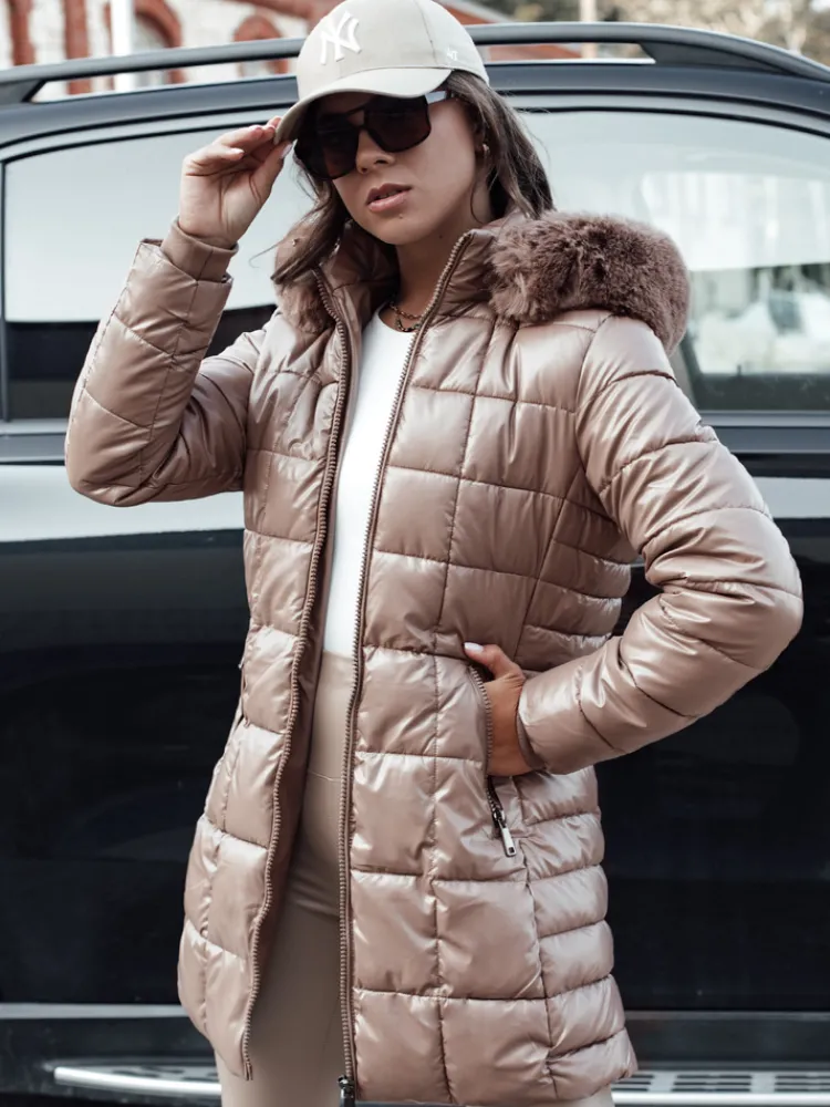 Kurtki Damskie>Dstreet Kurtka damska zimowa pikowana WINTERZIP z kapturem beżowa TY4567