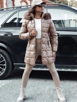 Kurtki Damskie>Dstreet Kurtka damska zimowa pikowana WINTERZIP z kapturem beżowa TY4567