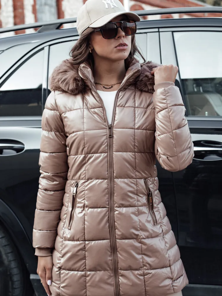 Kurtki Damskie>Dstreet Kurtka damska zimowa pikowana WINTERZIP z kapturem beżowa TY4567