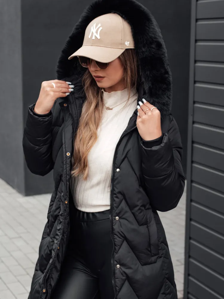 Kurtki Damskie>Dstreet Kurtka damska zimowa VEONI długa pikowana z kapturem czarna TY4717