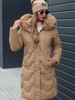 Kurtki Damskie>Dstreet Kurtka damska zimowa VEONI długa pikowana z kapturem jasno beżowa TY4718