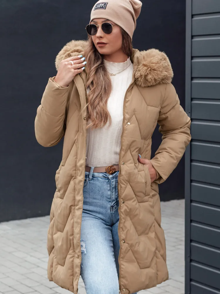 Kurtki Damskie>Dstreet Kurtka damska zimowa VEONI długa pikowana z kapturem jasno beżowa TY4718