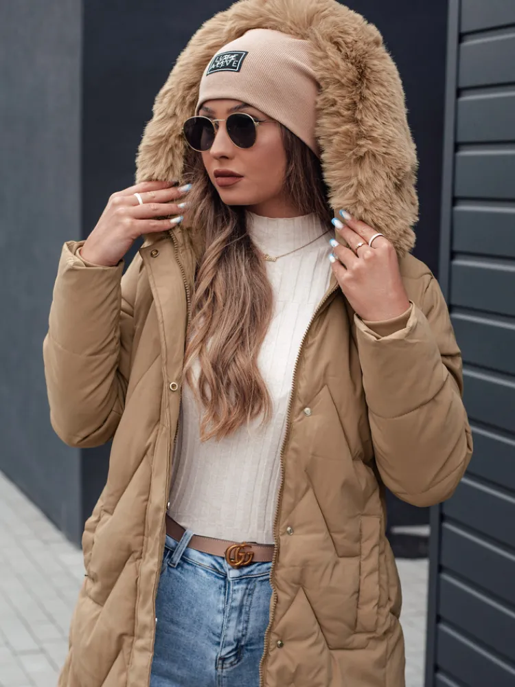 Kurtki Damskie>Dstreet Kurtka damska zimowa VEONI długa pikowana z kapturem jasno beżowa TY4718