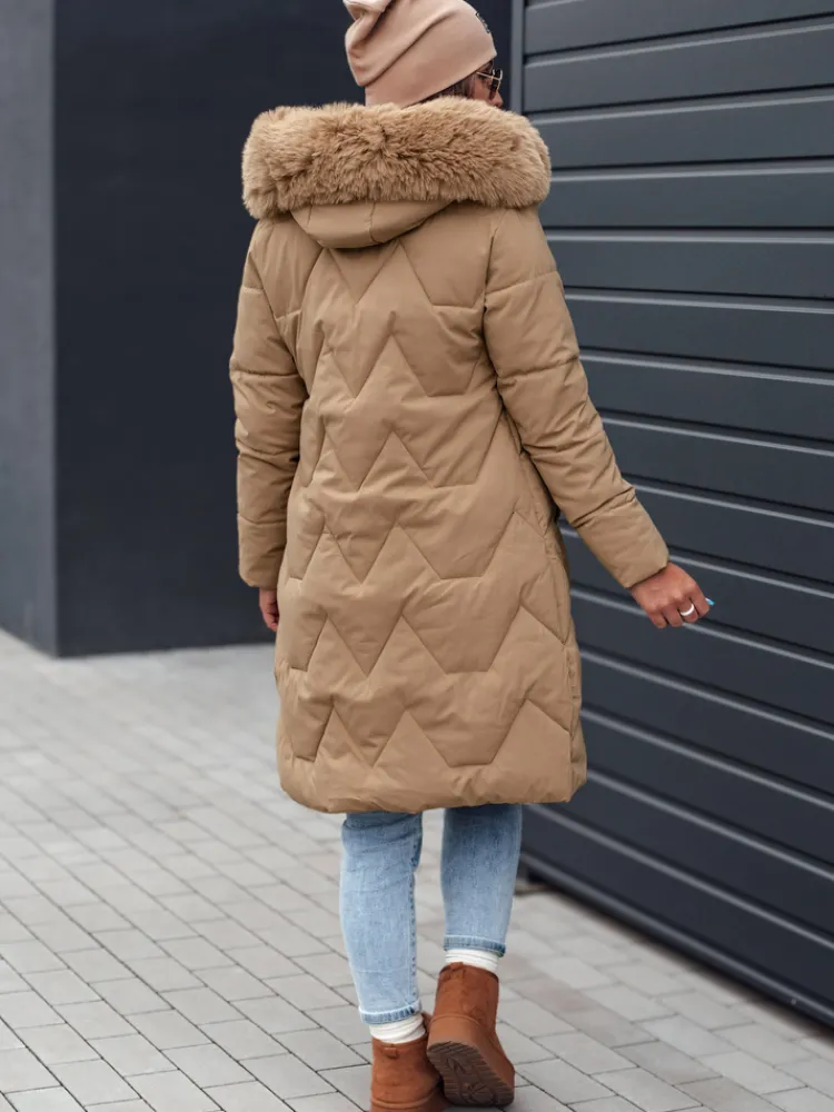 Kurtki Damskie>Dstreet Kurtka damska zimowa VEONI długa pikowana z kapturem jasno beżowa TY4718