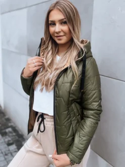 Kurtki Damskie>Dstreet Kurtka jesienna damska pikowana LOVE YOU zielona TY3836