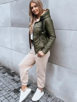 Kurtki Damskie>Dstreet Kurtka jesienna damska pikowana LOVE YOU zielona TY3836