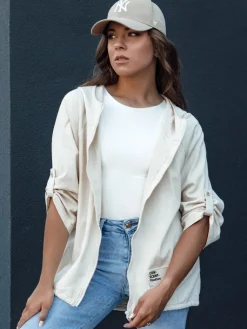 Kurtki Damskie>Dstreet Kurtka przejściowa damska z kapturem MANDIA jasnobeżowa TY4479