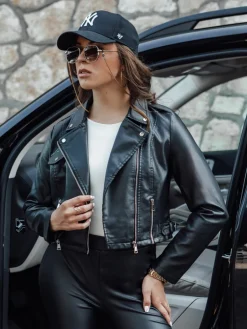 Kurtki Damskie>Dstreet Kurtka skórzana damska krótka ramoneska przejściowa BARBADOS czarna TY4549