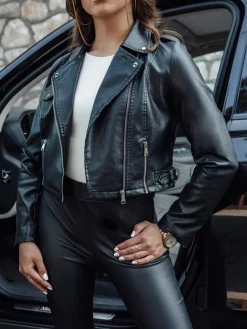 Kurtki Damskie>Dstreet Kurtka skórzana damska krótka ramoneska przejściowa BARBADOS czarna TY4549