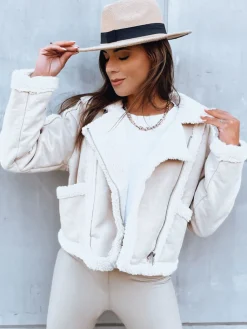 Kurtki Damskie>Dstreet Kurtka skórzana damska PLAYDIVA jasnobeżowa TY3852