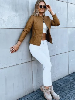 Kurtki Damskie>Dstreet Kurtka skórzana damska ramoneska HAUTE COUTURE kamelowa TY3895