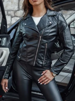 Kurtki Damskie>Dstreet Kurtka skórzana damska ramoneska przejściowa krótka TELIS czarna TY4556