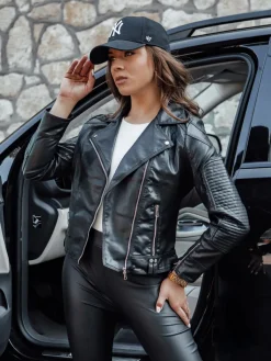 Kurtki Damskie>Dstreet Kurtka skórzana damska ramoneska przejściowa krótka TELIS czarna TY4556