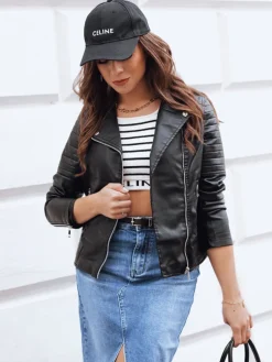 Kurtki Damskie>Dstreet Kurtka skórzana damska ramoneska GLIMMERS czarna TY3959