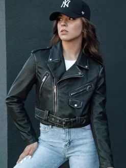 Kurtki Damskie>Dstreet Kurtka skórzana damska ramoneska PALIGOR czarna TY4467