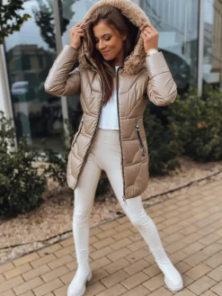 Kurtki Damskie>Dstreet Kurtka zimowa damska z kapturem KRISTA kamelowa TY3066