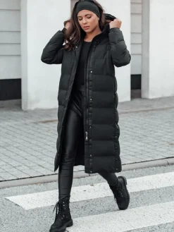 Kurtki Damskie>Dstreet Kurtka zimowa damska długa pikowana czarna TY4601