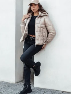 Kurtki Damskie>Dstreet Kurtka zimowa damska FASHWARM krótka pikowana z kapturem kamelowa TY4638