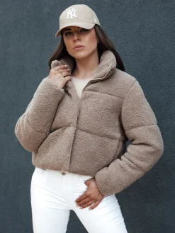 Kożuszki Damskie|Kurtki Damskie>Dstreet Kurtka zimowa damska krótka alpaka CELESTIAL kamelowa TY4482