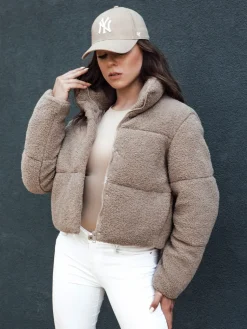 Kożuszki Damskie|Kurtki Damskie>Dstreet Kurtka zimowa damska krótka alpaka CELESTIAL kamelowa TY4482